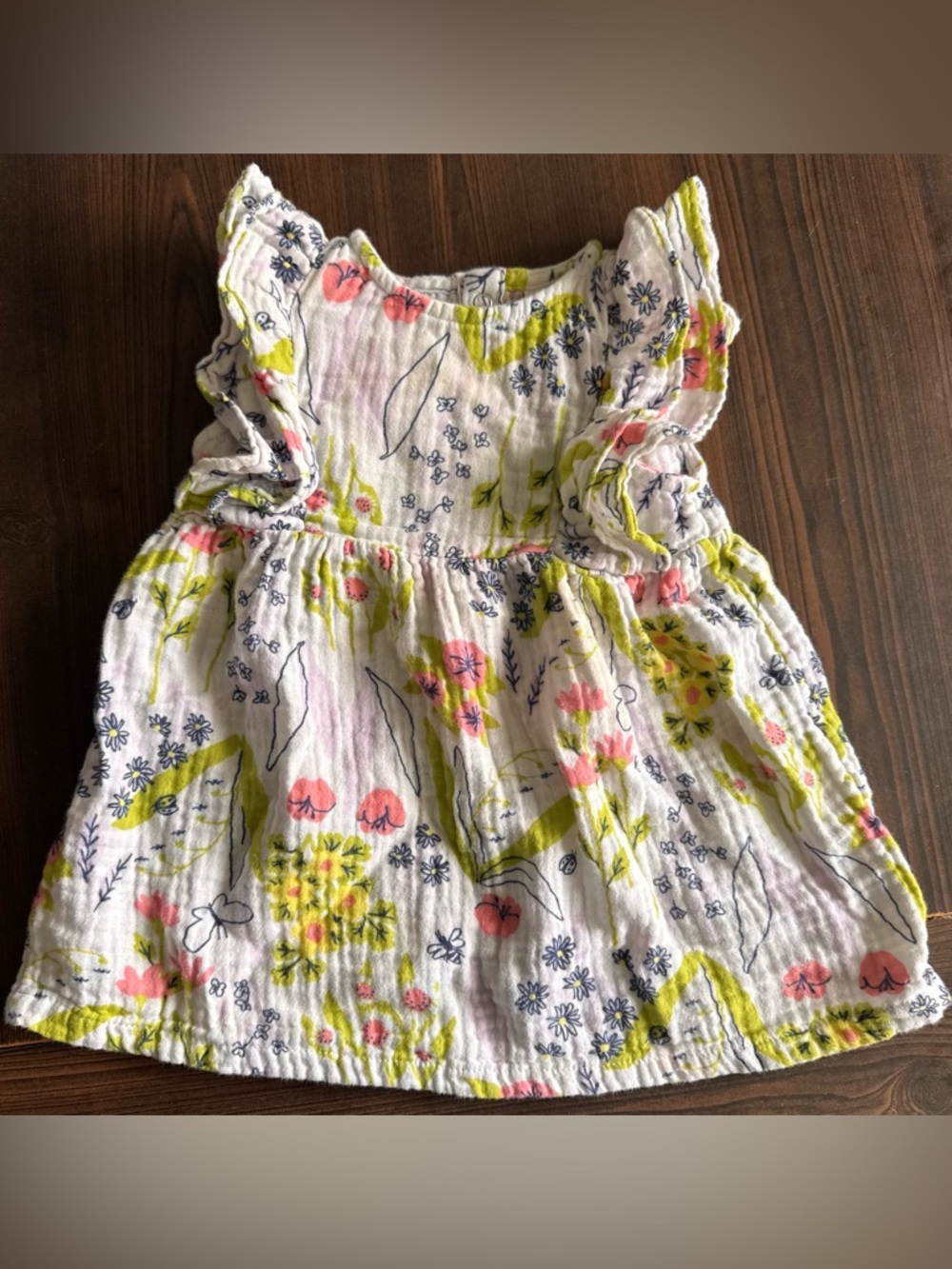 Cat & Jack White Baby Dress with Pink & Lime Floral Accents